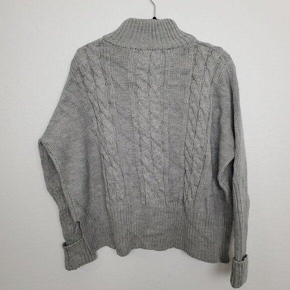 Faithfull the Brand Womens Chunky Sweater Size 6 Gray Mock Neck Cable Knit FLAW - Picture 3 of 8